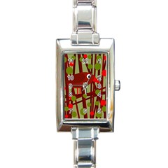 Red cute bird Rectangle Italian Charm Watch