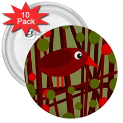 Red cute bird 3  Buttons (10 pack) 