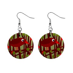 Red Cute Bird Mini Button Earrings