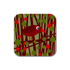 Red cute bird Rubber Square Coaster (4 pack) 