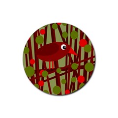 Red cute bird Rubber Round Coaster (4 pack) 