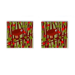 Red Cute Bird Cufflinks (square)