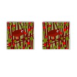 Red cute bird Cufflinks (Square) Front(Pair)