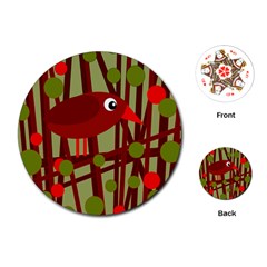 Red cute bird Playing Cards (Round) 