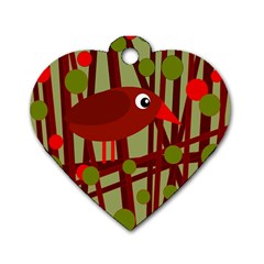 Red cute bird Dog Tag Heart (One Side)