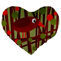 Red cute bird Large 19  Premium Heart Shape Cushions