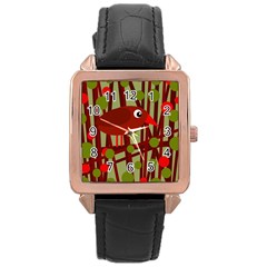 Red cute bird Rose Gold Leather Watch 