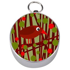 Red cute bird Silver Compasses