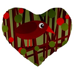 Red cute bird Large 19  Premium Flano Heart Shape Cushions