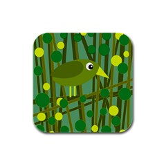 Cute Green Bird Rubber Square Coaster (4 Pack)  by Valentinaart