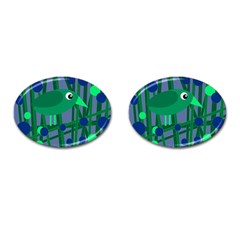 Green And Blue Bird Cufflinks (oval) by Valentinaart