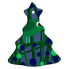 Green And Blue Bird Christmas Tree Ornament (2 Sides) by Valentinaart