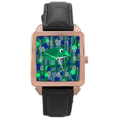 Green And Blue Bird Rose Gold Leather Watch  by Valentinaart