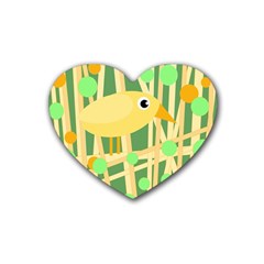 Yellow Little Bird Rubber Coaster (heart)  by Valentinaart