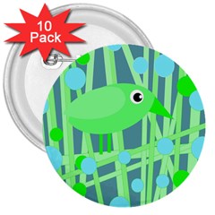 Green Bird 3  Buttons (10 Pack)  by Valentinaart