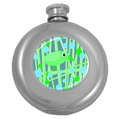 Green Bird Round Hip Flask (5 Oz) by Valentinaart