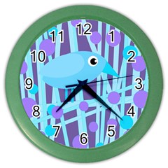 Blue And Purple Bird Color Wall Clocks