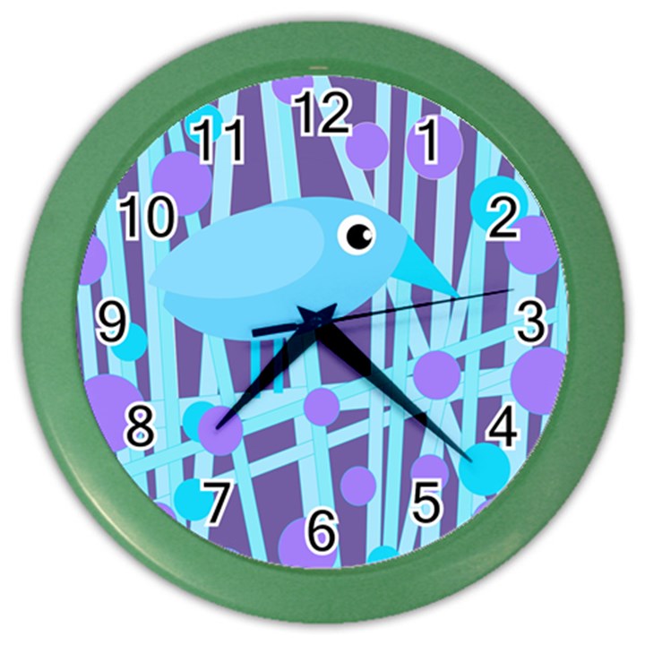 Blue and purple bird Color Wall Clocks