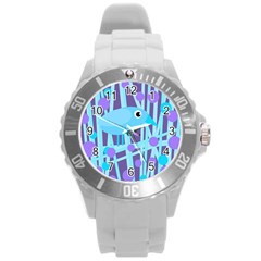 Blue And Purple Bird Round Plastic Sport Watch (l) by Valentinaart