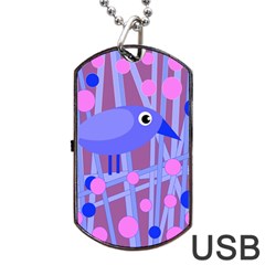 Purple And Blue Bird Dog Tag Usb Flash (one Side) by Valentinaart
