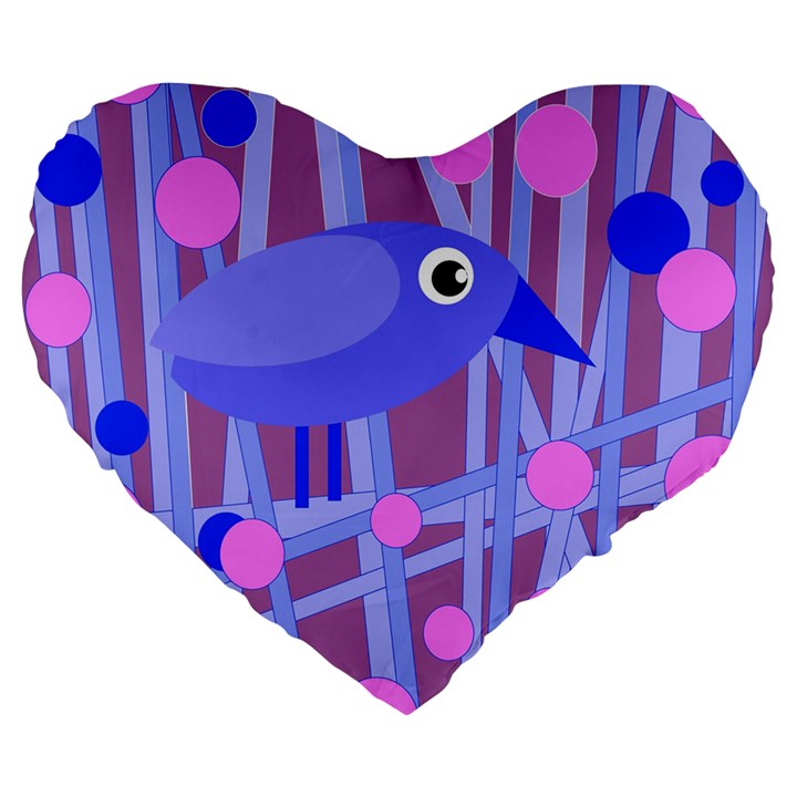 Purple and blue bird Large 19  Premium Flano Heart Shape Cushions