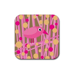 Pink Bird Rubber Coaster (square)  by Valentinaart