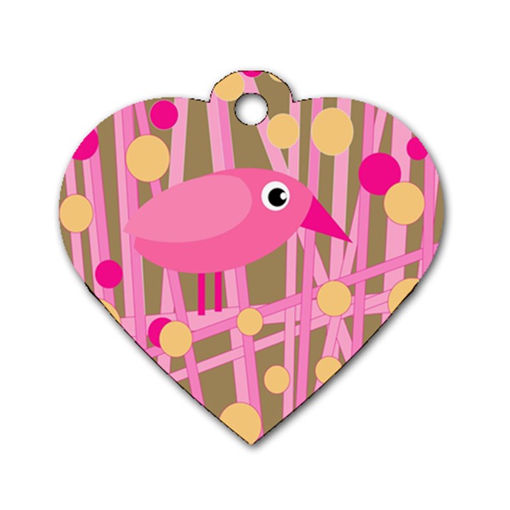 Pink bird Dog Tag Heart (Two Sides)