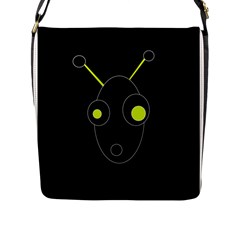 Yellow Alien Flap Messenger Bag (l)  by Valentinaart