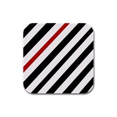 Red, Black And White Lines Rubber Square Coaster (4 Pack)  by Valentinaart