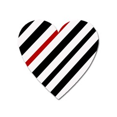 Red, Black And White Lines Heart Magnet by Valentinaart