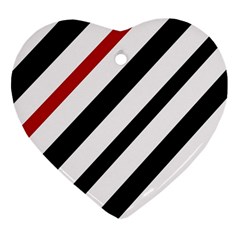 Red, Black And White Lines Heart Ornament (2 Sides) by Valentinaart