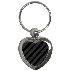Gray And Black Lines Key Chains (heart) 