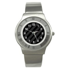 Gray And Black Lines Stainless Steel Watch by Valentinaart