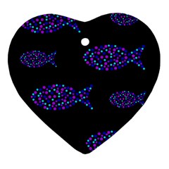 Purple Fishes Pattern Ornament (heart)  by Valentinaart