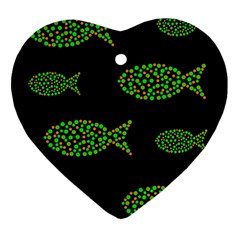 Green Fishes Pattern Ornament (heart)  by Valentinaart