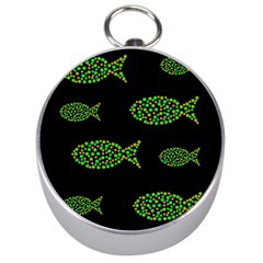 Green Fishes Pattern Silver Compasses by Valentinaart