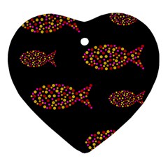 Orange Fishes Pattern Heart Ornament (2 Sides) by Valentinaart