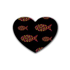 Orange Fishes Pattern Rubber Coaster (heart)  by Valentinaart