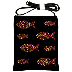 Orange Fishes Pattern Shoulder Sling Bags by Valentinaart