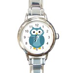 Cute blue owl Round Italian Charm Watch Front