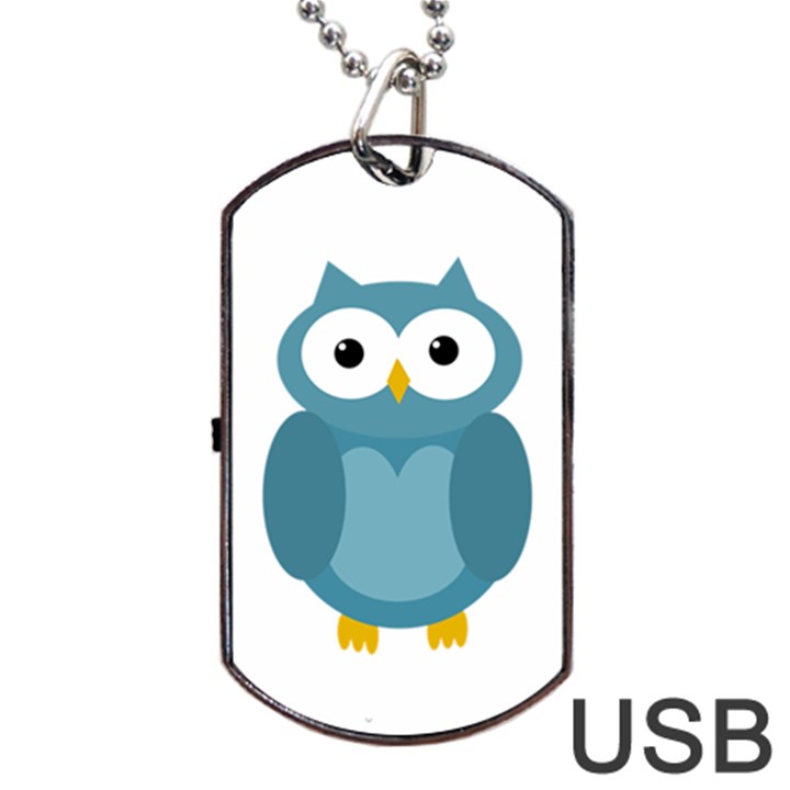 Cute blue owl Dog Tag USB Flash (One Side)