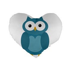 Cute Blue Owl Standard 16  Premium Heart Shape Cushions by Valentinaart