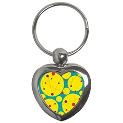 Yellow And Green Decorative Circles Key Chains (heart)  by Valentinaart