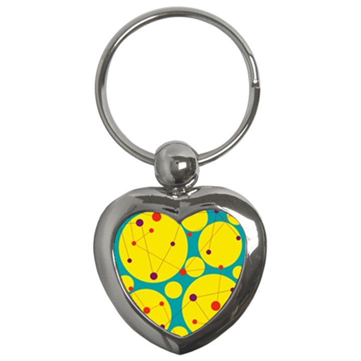 Yellow and green decorative circles Key Chains (Heart) 