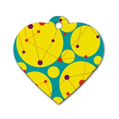 Yellow And Green Decorative Circles Dog Tag Heart (two Sides) by Valentinaart