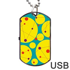 Yellow And Green Decorative Circles Dog Tag Usb Flash (one Side) by Valentinaart