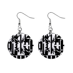 Black And White Abstraction Mini Button Earrings by Valentinaart