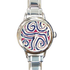 Blue And Red Lines Round Italian Charm Watch