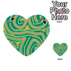 Green And Orange Lines Playing Cards 54 (heart)  by Valentinaart