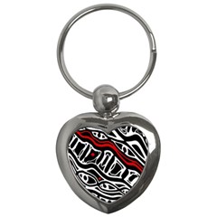 Red, Black And White Abstract Art Key Chains (heart) 